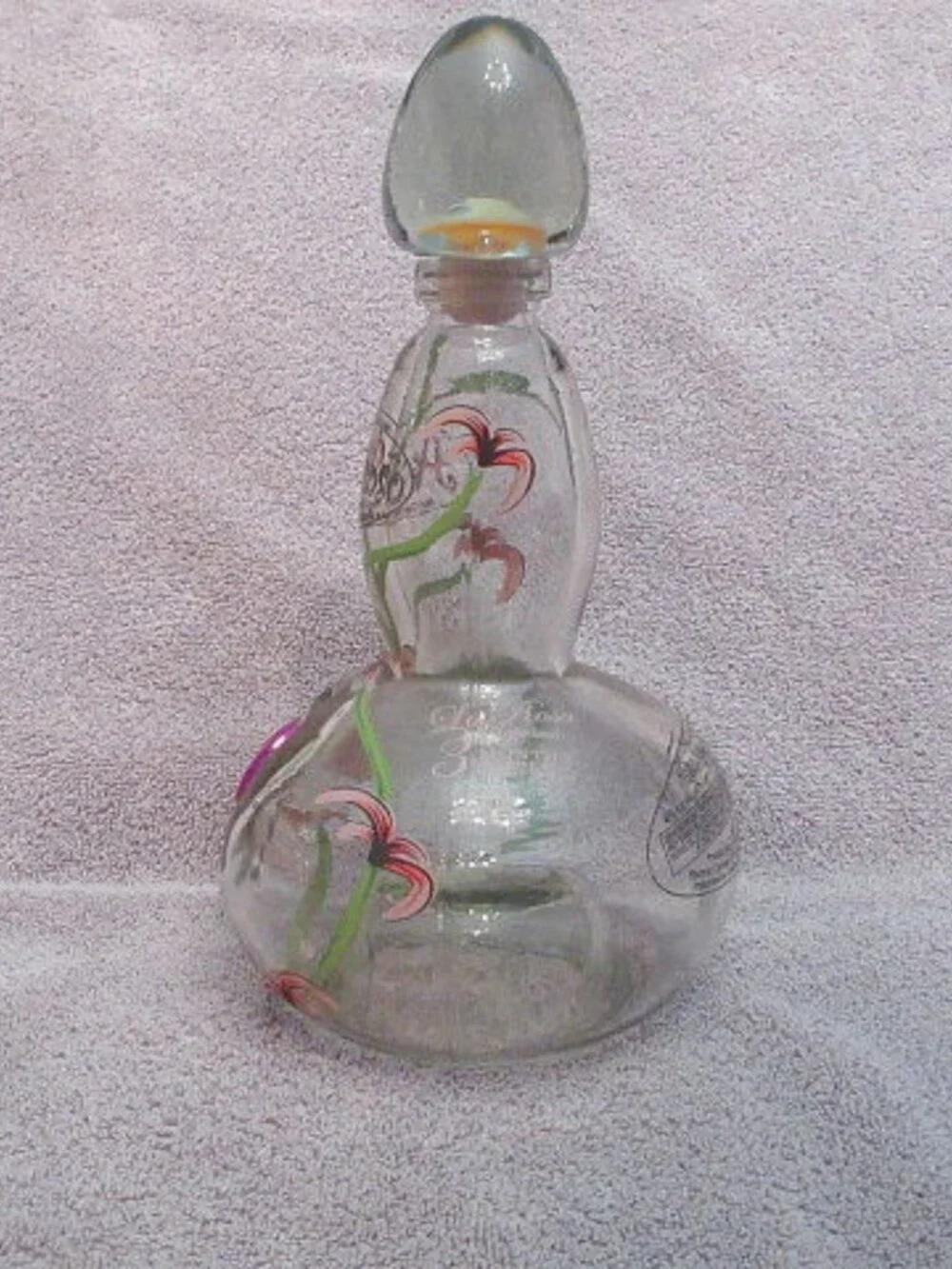 Vtg Asombroso Tequila Floral Decanter Hand Painted Glass Genie Bottle Limited Ed